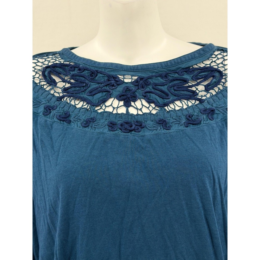 Soft Surroundings Top Womens XL Blue Crochet Lace Boho Peasant‎ Cotton Modal - Picture 2 of 9